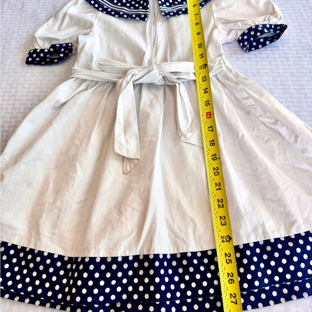 Allison Ann Vintage Sailor Dress Girls 6Y White‎ Navy Polka Dot Anchor Buttons - Picture 12 of 12
